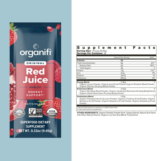 Organifi Red Juice smoothie mix in action boosting flavor and motivation