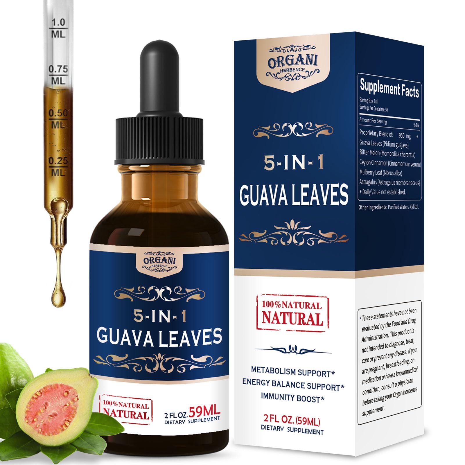 ORGANIHERBENCE guava leaves bottle for metabolism support and daily wellness.