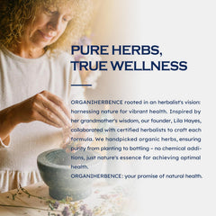ORGANIHERBENCE kanna drops ingredients chart highlights six herbs.