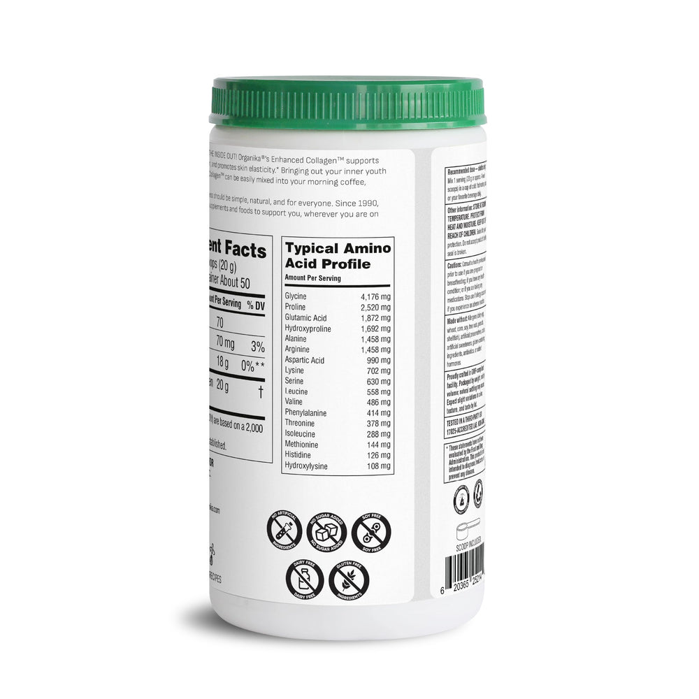 Organika Collagen Powder in a coffee cup, heat-stable and convenient.