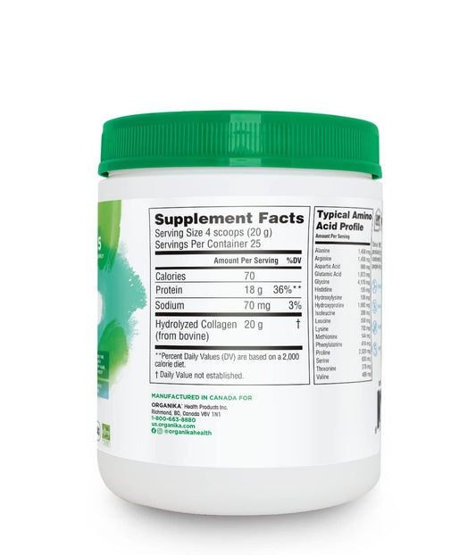 Organika enhanced collagen powder tub ready to mix into drinks