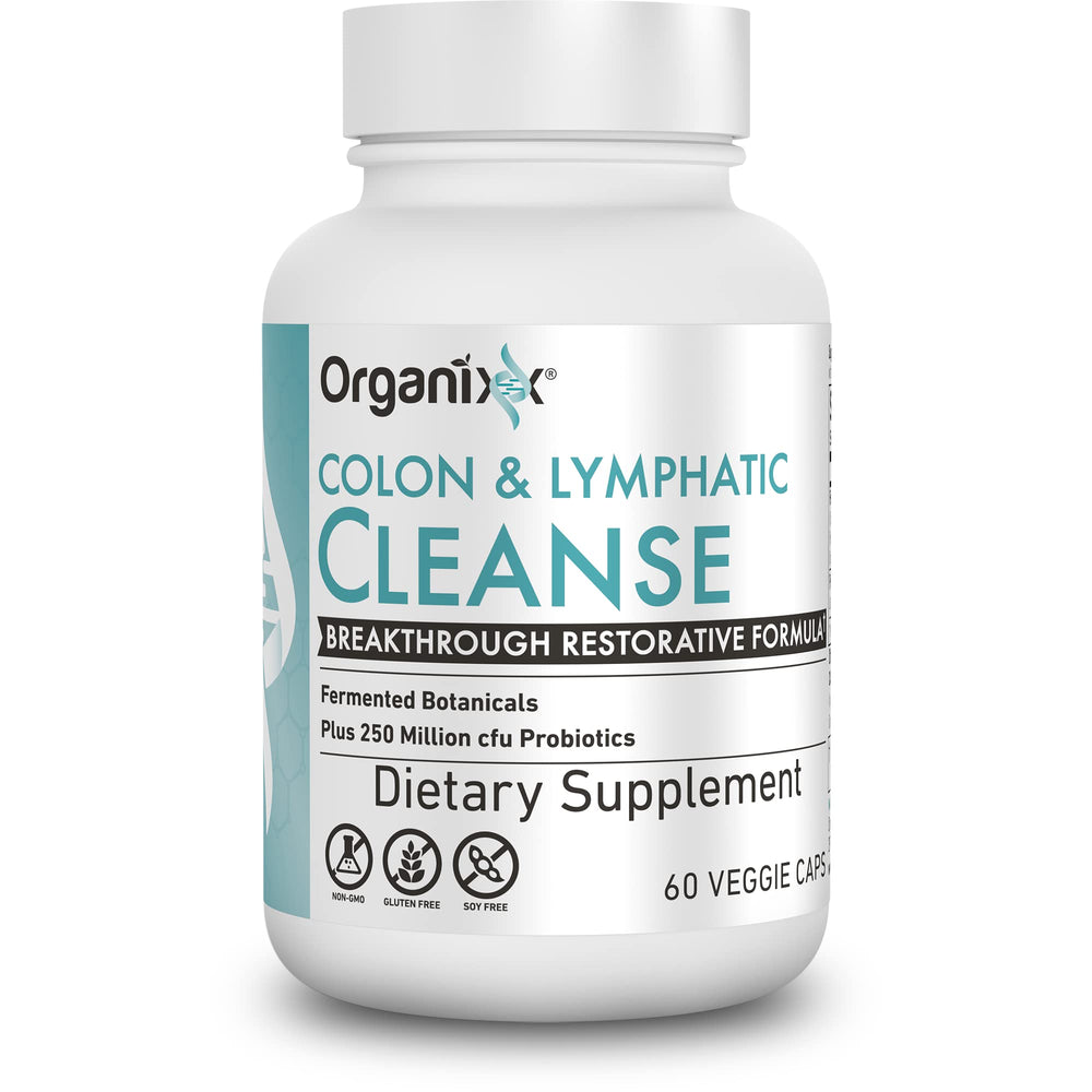Organixx bottle image highlighting the Lymphatic and Colon Cleanse for daily gut support.