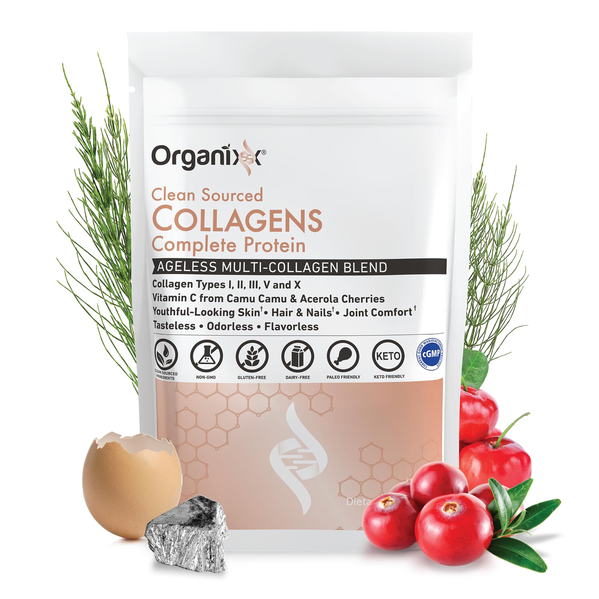 Organixx Clean Sourced Collagen Powder bottle, unflavored, ideal for daily use.