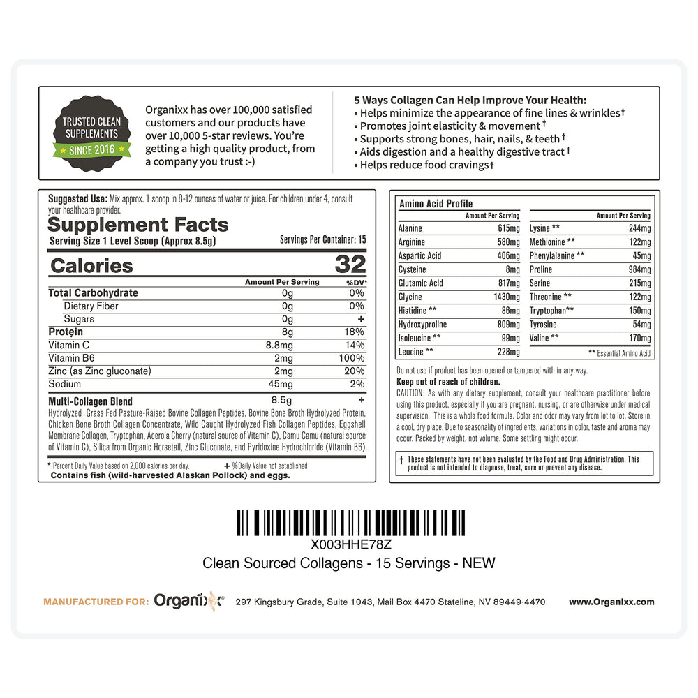 Organixx Clean Sourced Collagen Powder on a kitchen counter ready to mix.