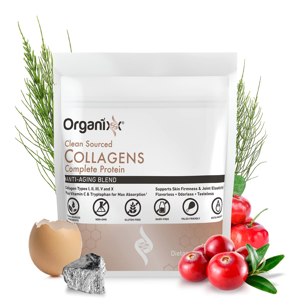 Scoop of Organixx Collagen Powder ready to mix into a beverage or recipe.