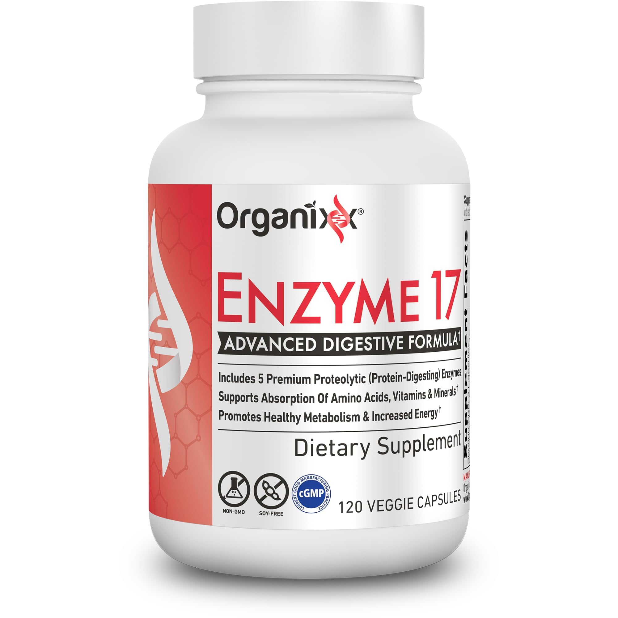 Organixx Enzyme 17 bottle shown on counter to support balanced digestion