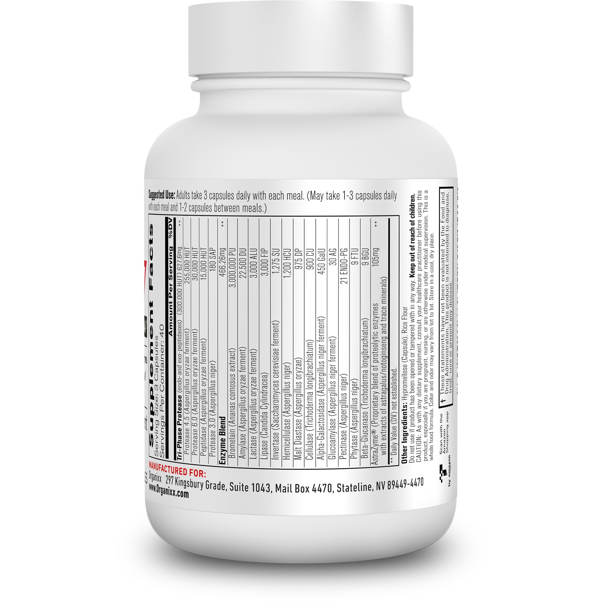 Close-up of Organixx Enzyme 17 label highlighting AstraZyme blend