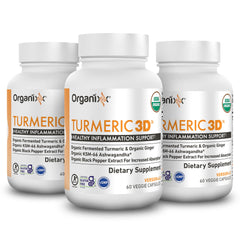 Organixx fermented turmeric bottle highlighting potential absorption boost for daily wellness.