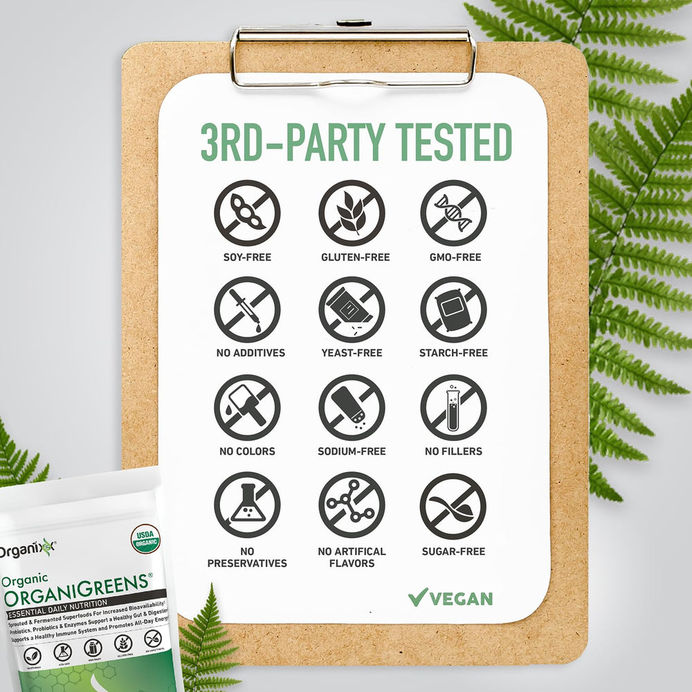 Organixx Greens gluten-free vegan packaging supports inclusive diets.