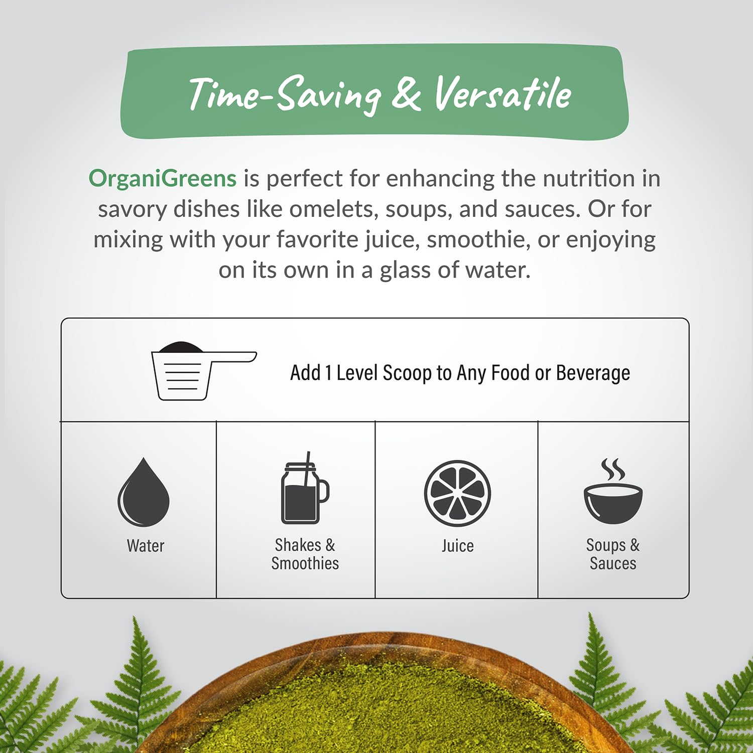 Organixx Greens probiotic enzyme blend close-up supports digestion.