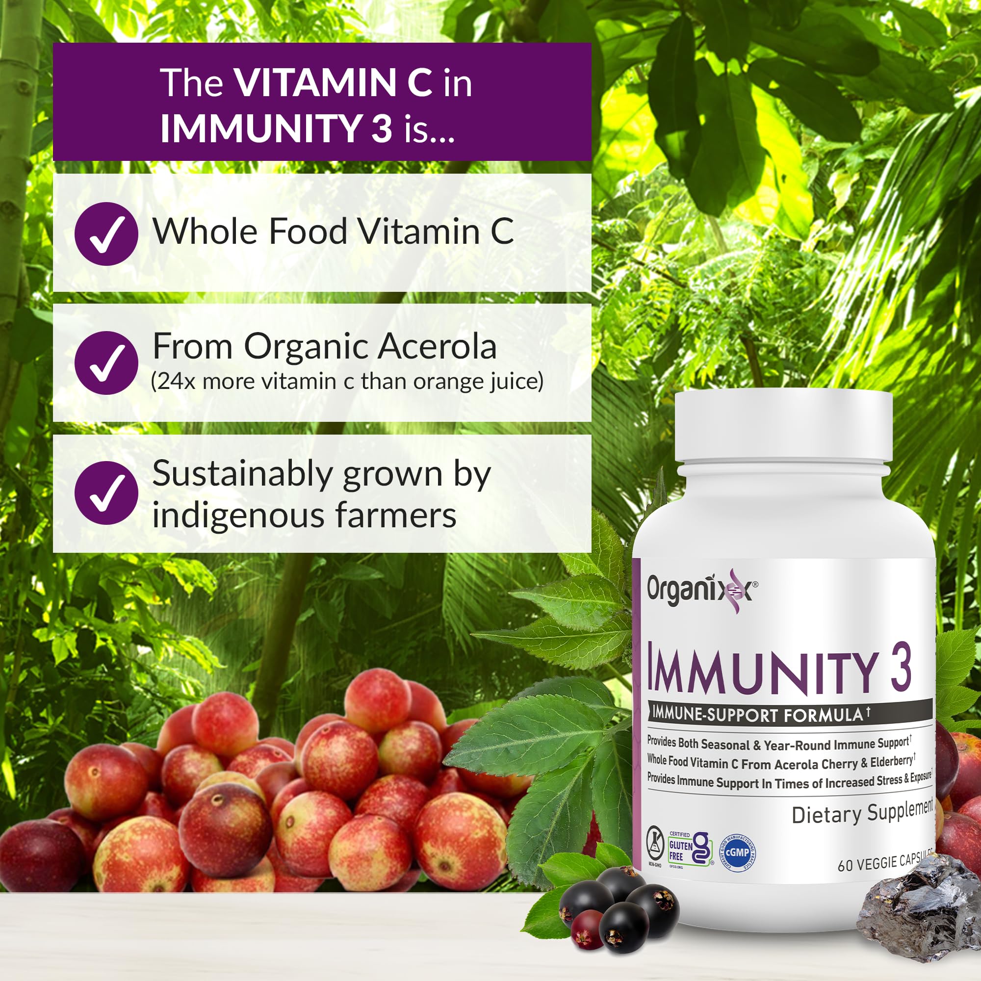 Organixx Immunity 3 vitamin C ingredients with bright citrus notes