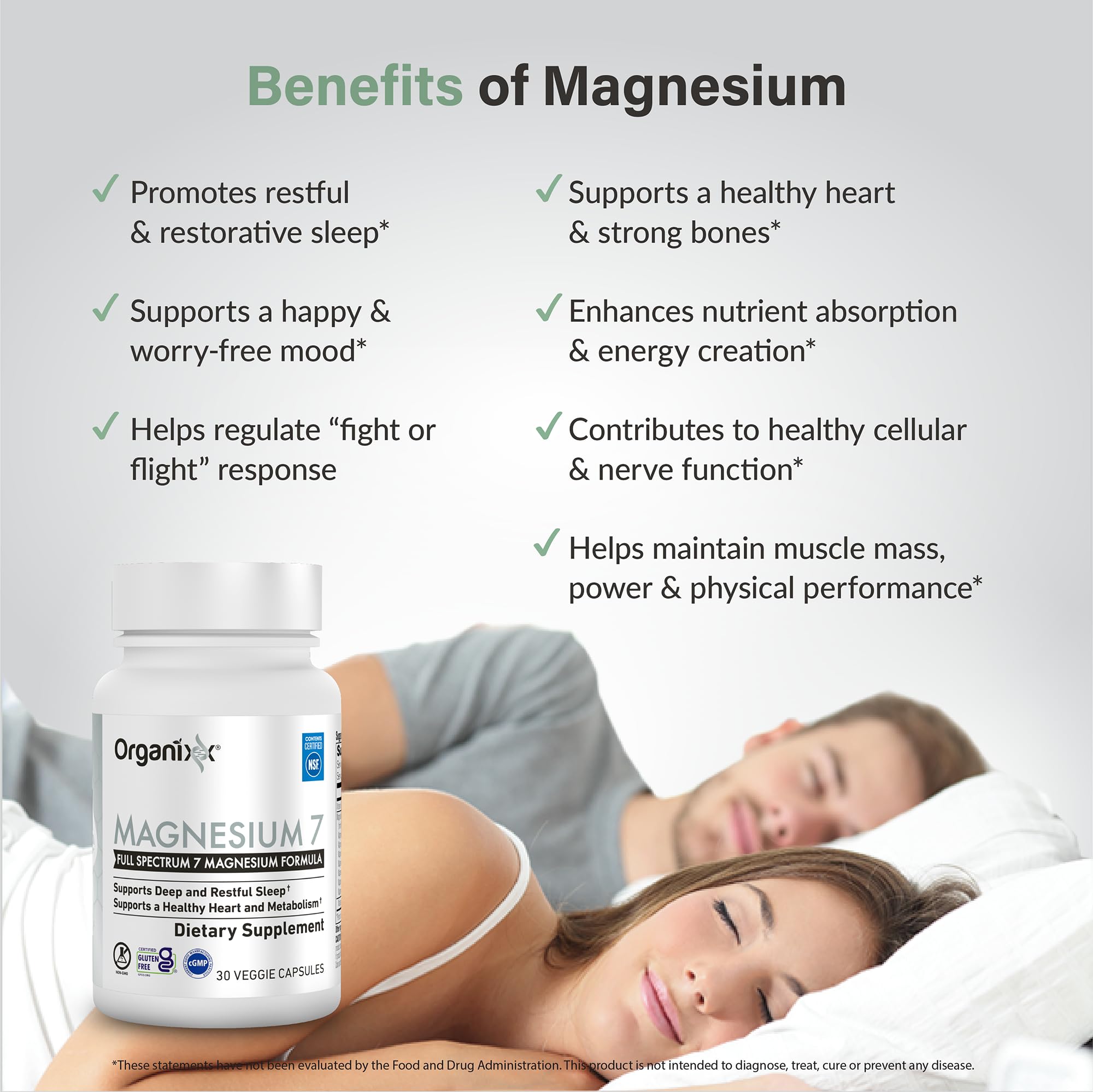 Organixx Magnesium bottle on nightstand suggesting evening use for sleep support