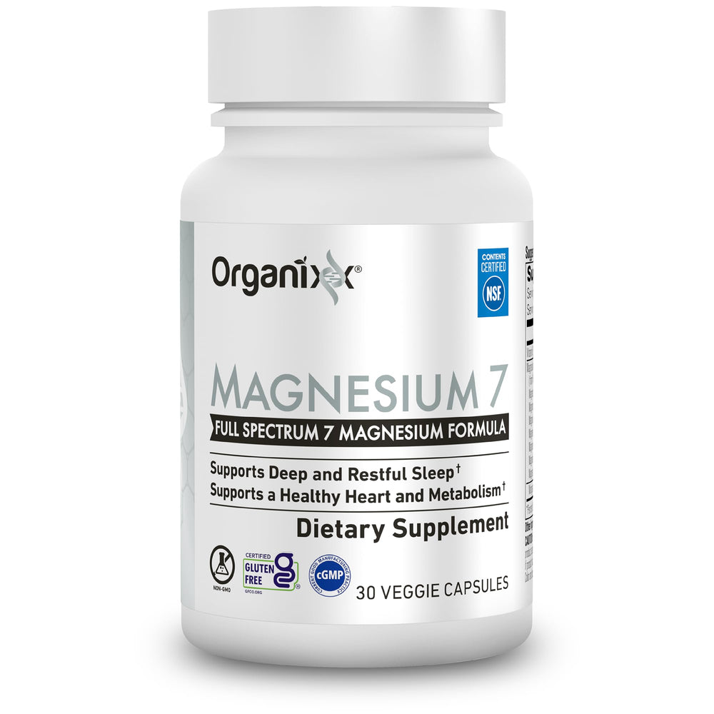 Organixx Magnesium bottle label shows Vitamin B6 and manganese citrate ingredients