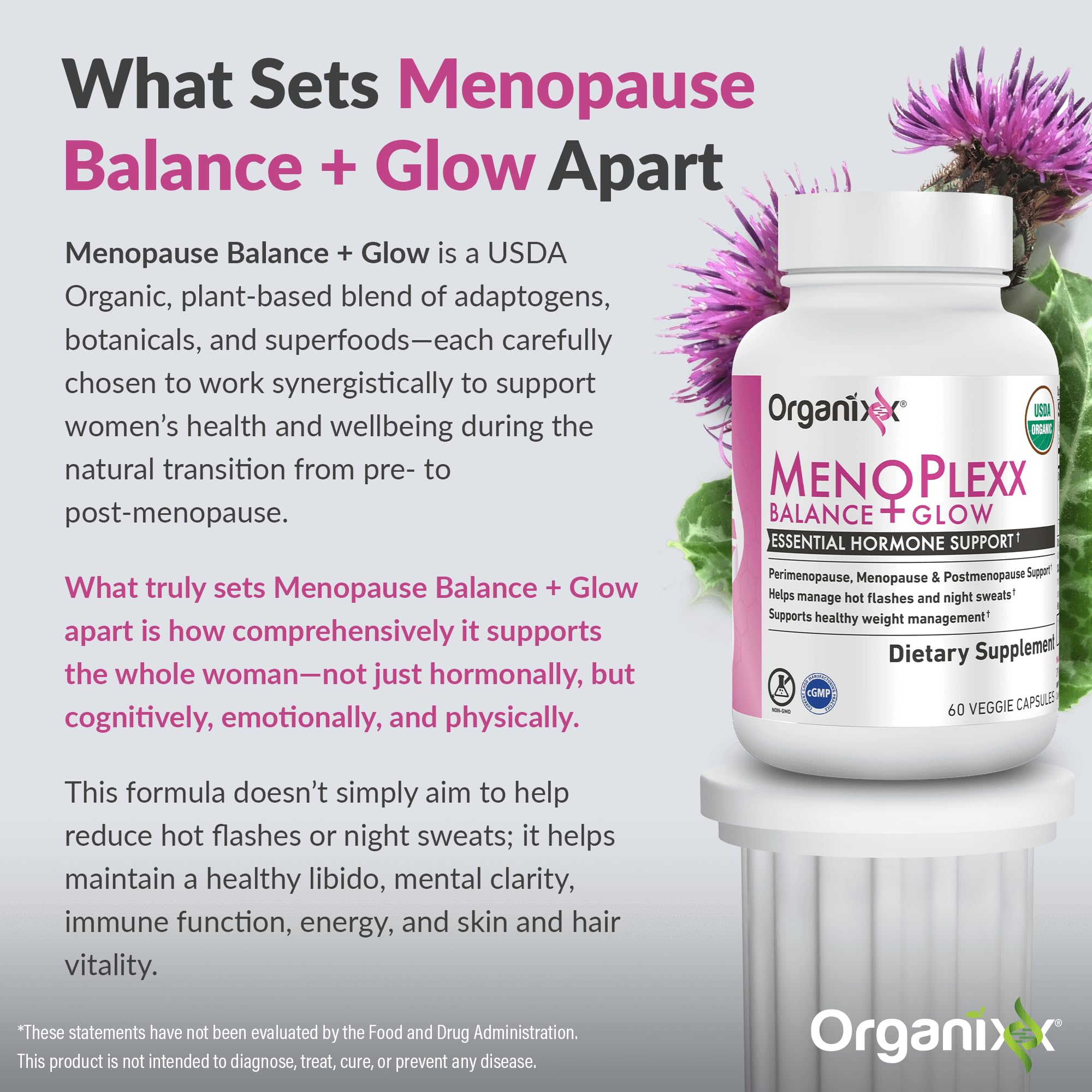 Organixx Menopause Balance capsules for convenient daily use.