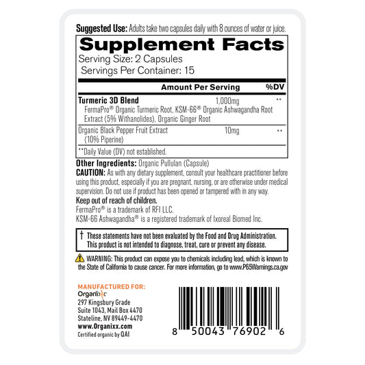 Organixx Turmeric 3D capsules close-up highlighting plant-based formula.