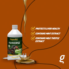Organnact Hephorse bottle label with caramel flavor highlighting palatability