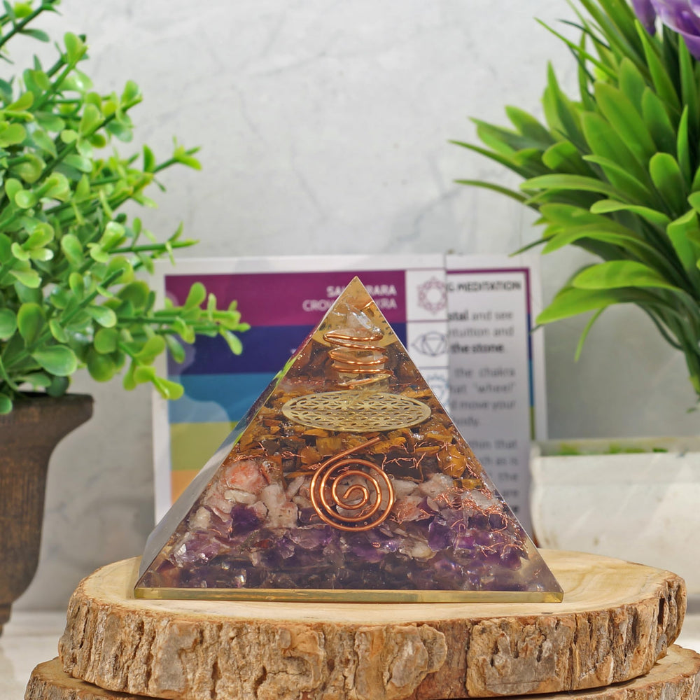 Copper coils detail on Orgonite Crystal Orgone Iron Will Pyramid concentrating energy