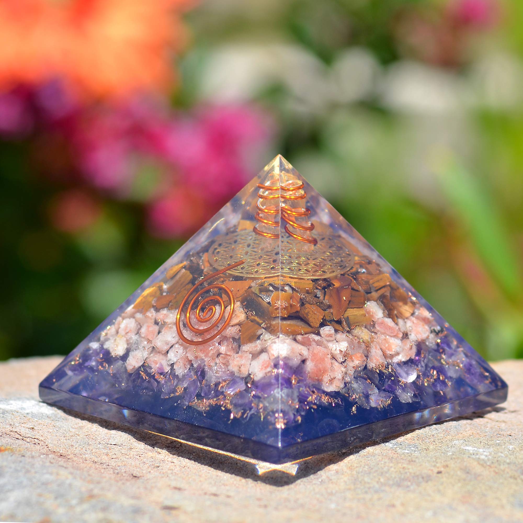 Flower of Life engraving on Orgonite Crystal Orgone Iron Will Pyramid aesthetics