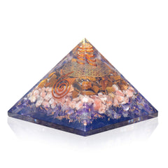 Orgonite Crystal Orgone Iron Will Pyramid front view with Tiger Eye for focused energy