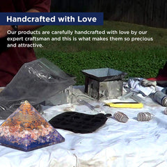 Orgonite Crystal Orgone Iron Will Pyramid styled within a living room decor setup