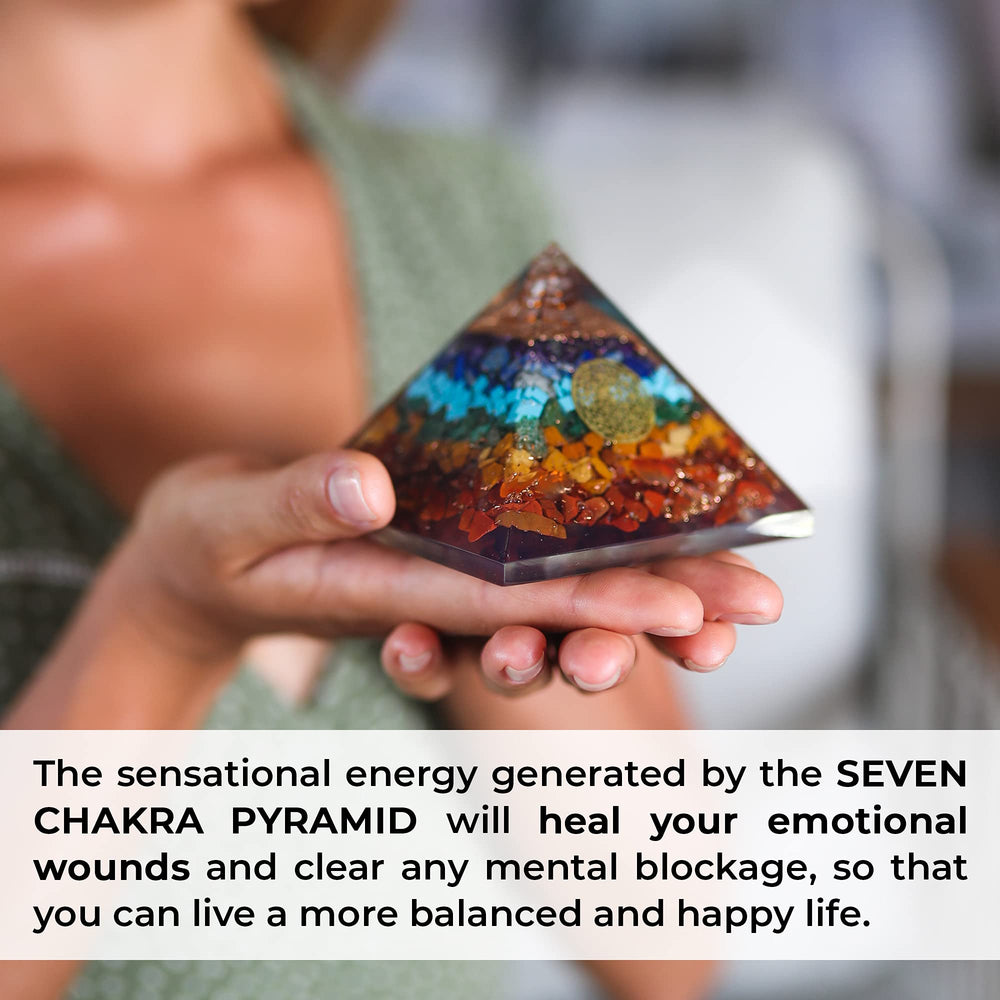 Orgonite Crystal Seven Chakra Pendant worn on neck with calming aesthetic.