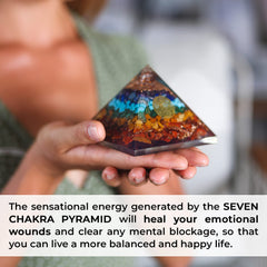 Orgonite Crystal Seven Chakra Pendant worn on neck with calming aesthetic.