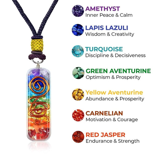 Orgonite Crystal Seven Chakra Pyramid side view shows structure and aura-enhancing design.