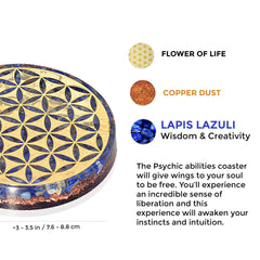 Orgonite Crystal water charging plate with Flower of Life design promotes energy cleansing.