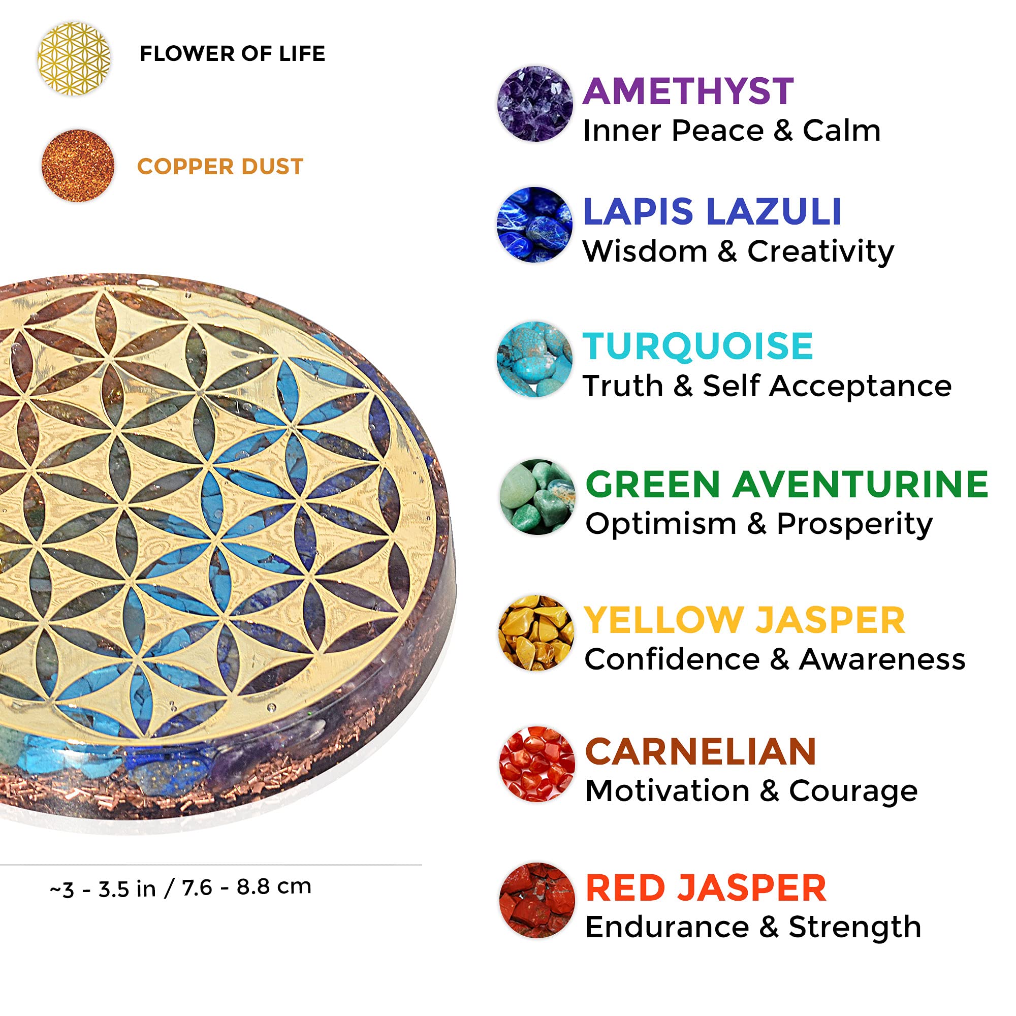Orgonite Crystal Water Charging Plate with Flower of Life pattern for harmonious energy
