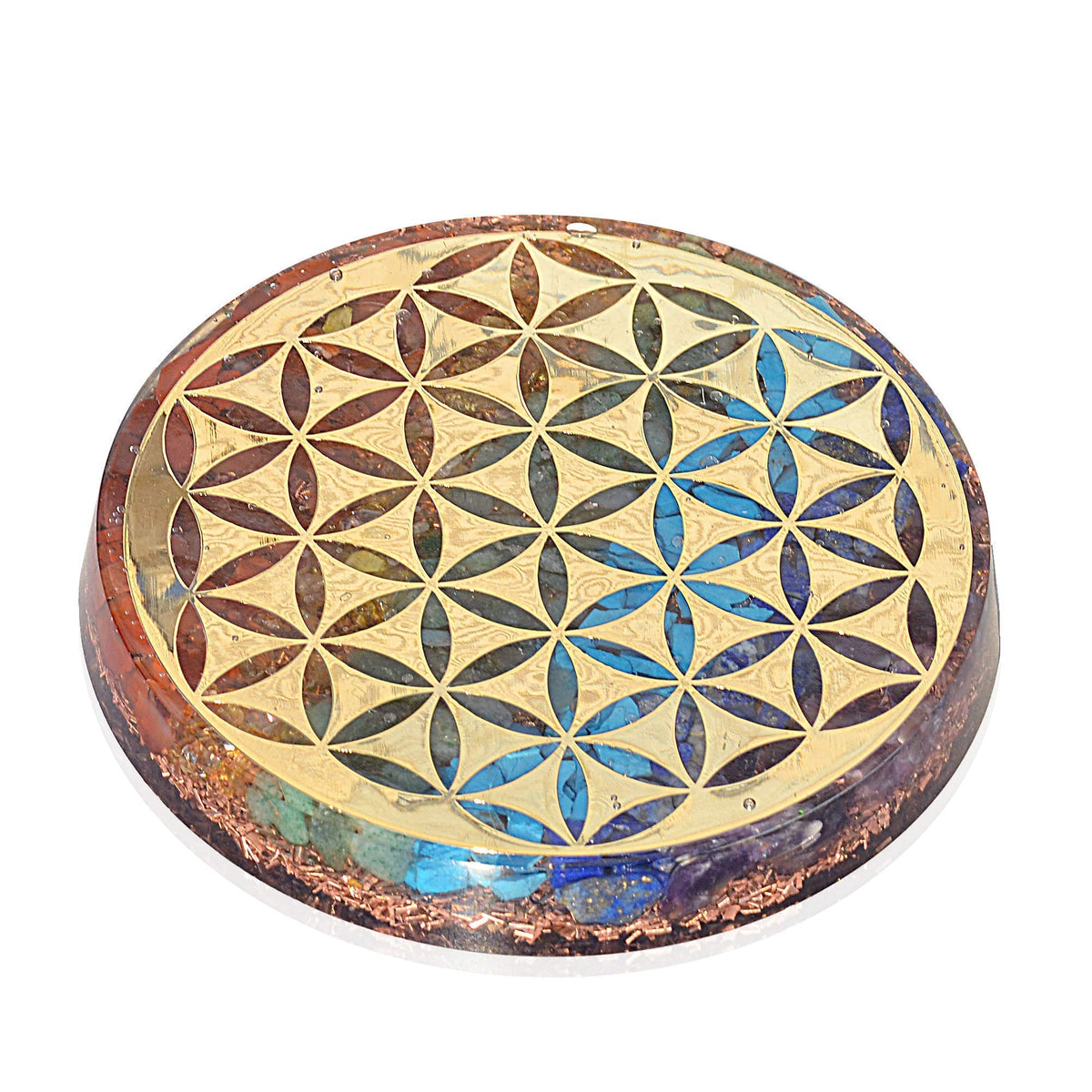Orgonite Crystal Water Charging Plate with seven chakra stones promotes energy balance