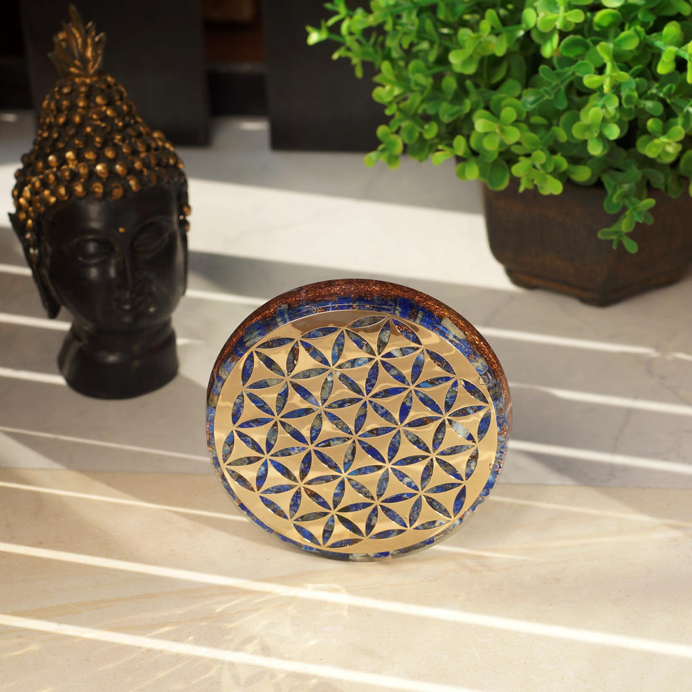 Orgonite Crystal water charging plate supports spiritual protection during rituals.