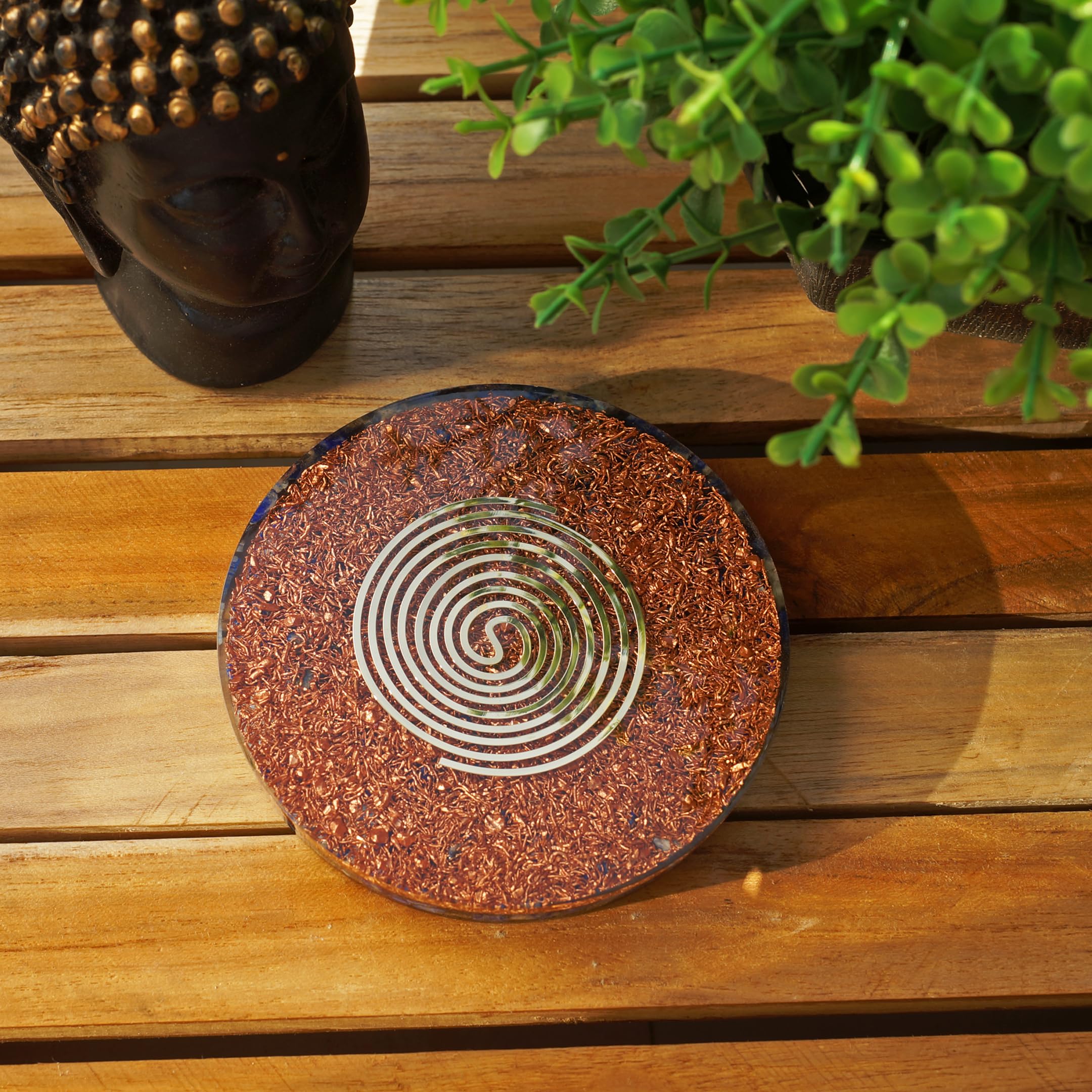 Orgonite Crystal water charging plate purifies drinking water while uplifting atmosphere.