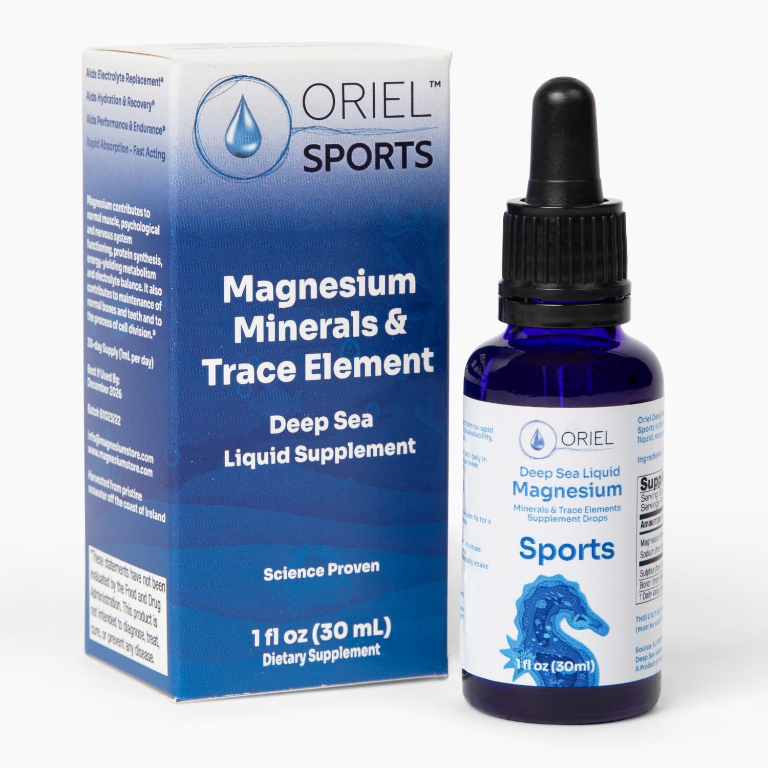 Oriel Liquid Magnesium Drops bottle ready for workout hydration and rapid absorption.