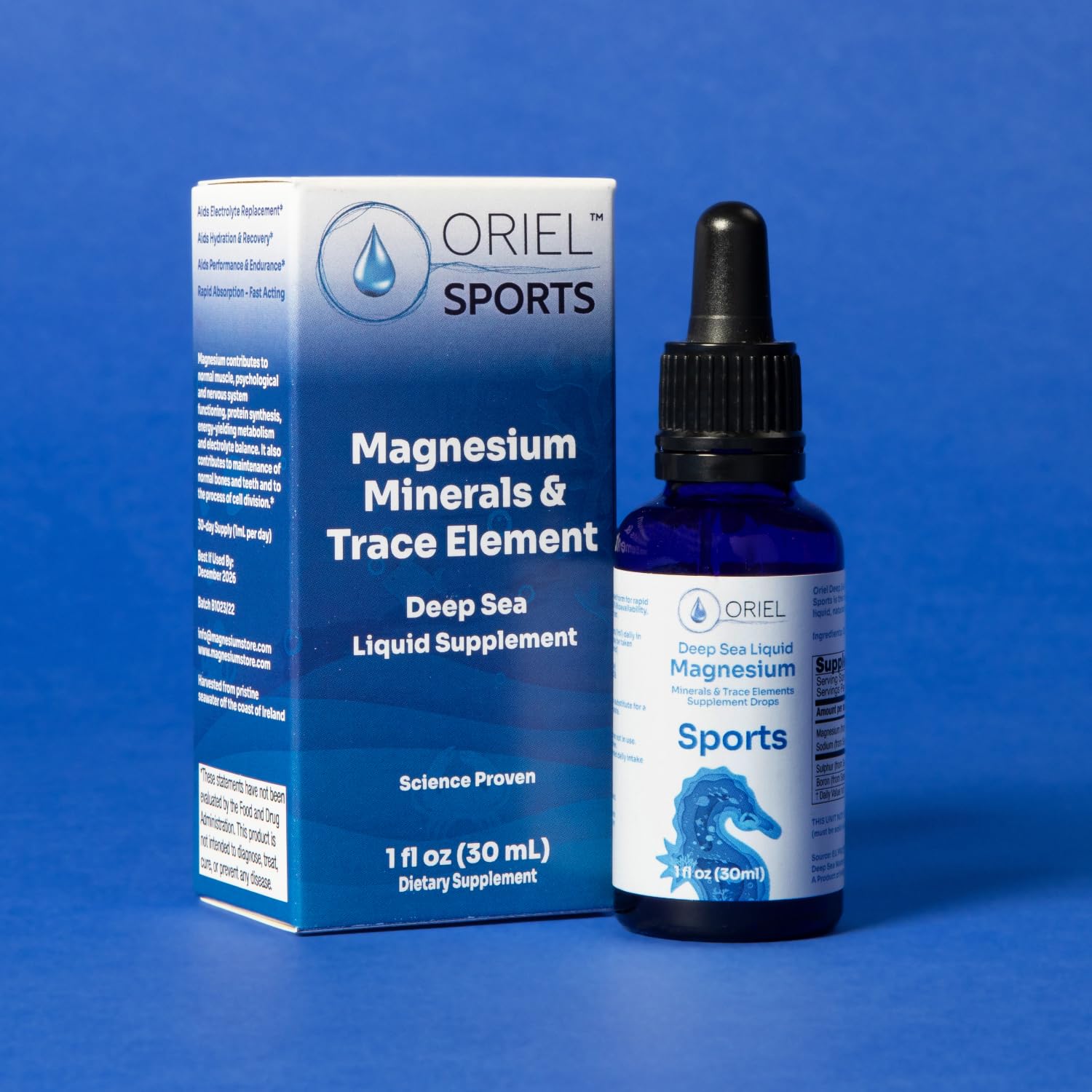 Oriel drops pour shown; fast-acting electrolyte support for muscle comfort.