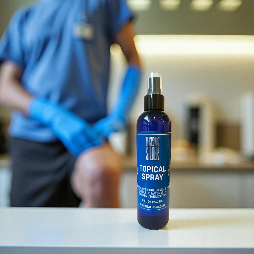 Micronic Silver topical mist 8oz bottle shown with label for external use