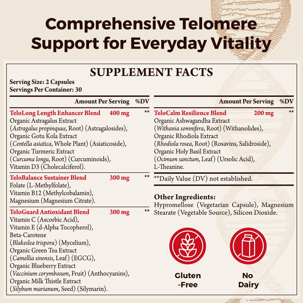 Orinthalixium TelomeMaxtelomere with organic astragalus for telomere support.