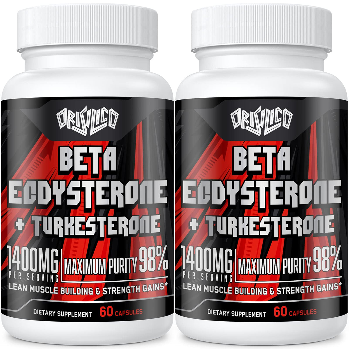 Orisilico beta ecdysterone and turkesterone bottle front for performance support