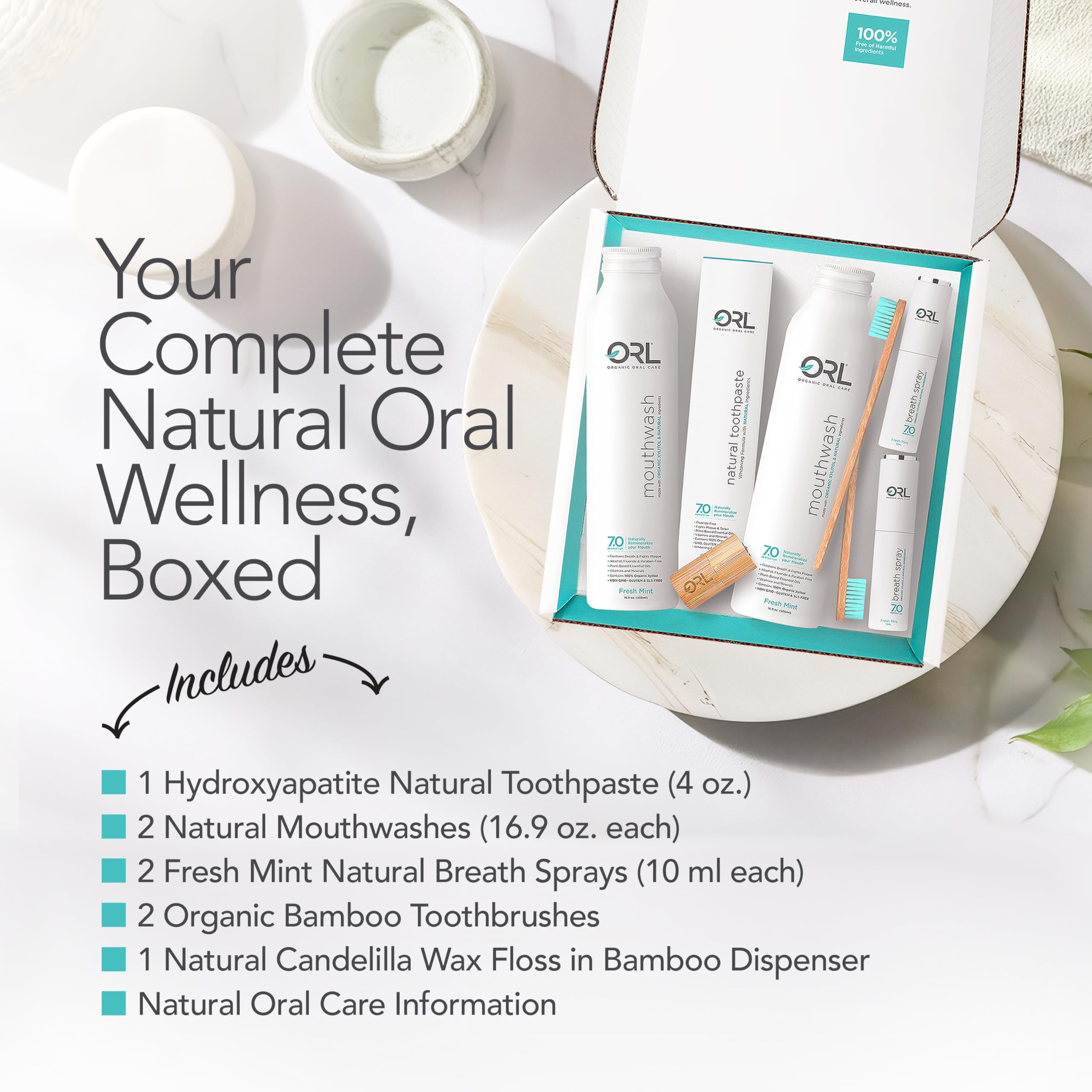 Orl Natural 60-Day Kit mouthwash bottle 1, alcohol-free rinse.