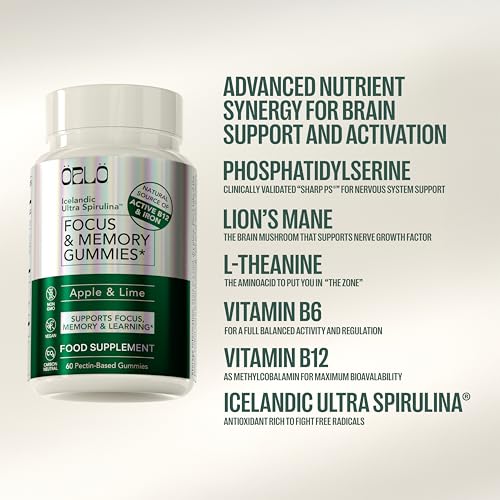 Orlo Focus & Memory Gummies bottle label showcasing vegan, clean ingredients.
