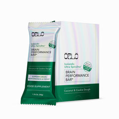 Orlo Brain Bar coconut pack shot highlighting gluten-free vegan protein for quick energy.