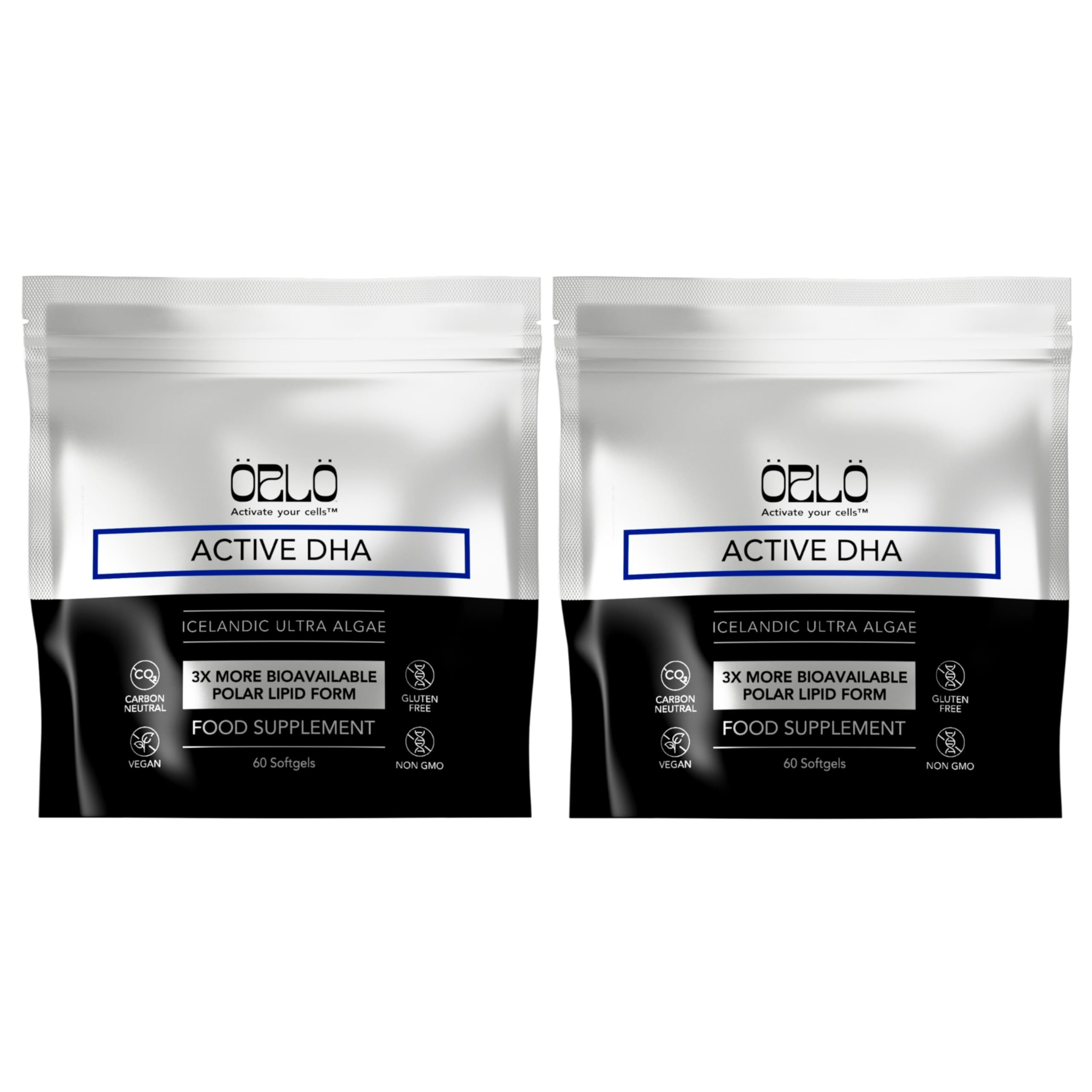 Orlo DHA supplement bottle showing 1000mg per mini softgel for daily brain and eye support.