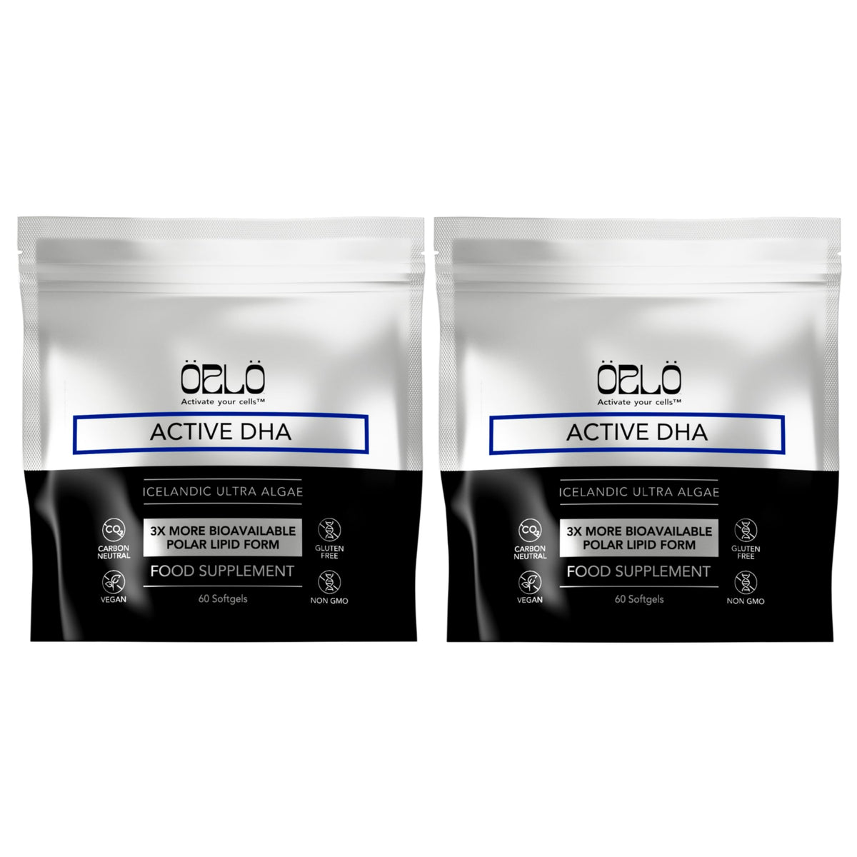 Orlo DHA supplement bottle showing 1000mg per mini softgel for daily brain and eye support.