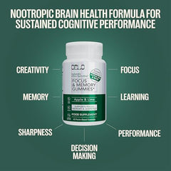 Orlo Focus & Memory Gummies close-up of apple and lime flavor for tasty focus support.