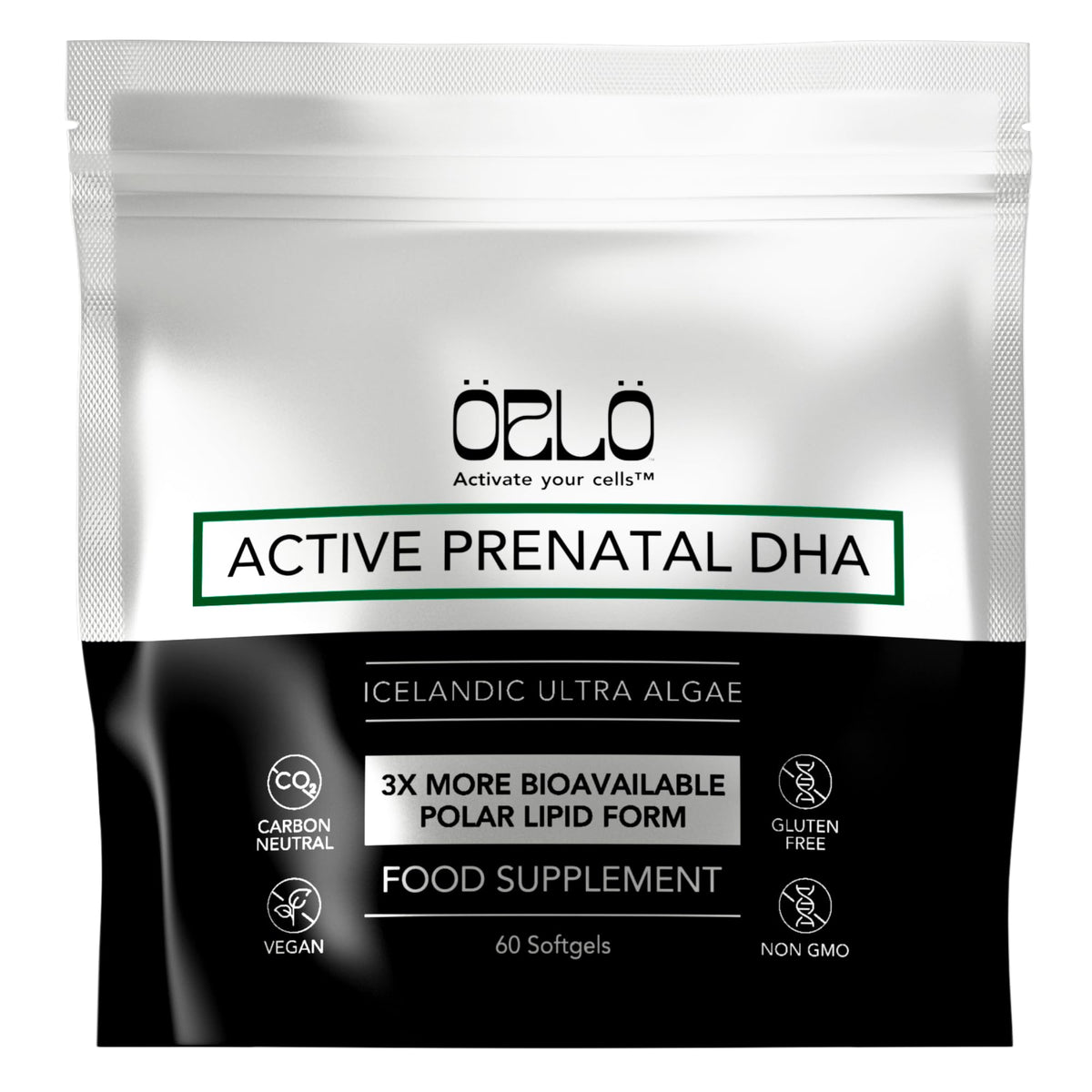 Orlo Prenatal DHA bottle front—mercury-free algae oil for expectant moms