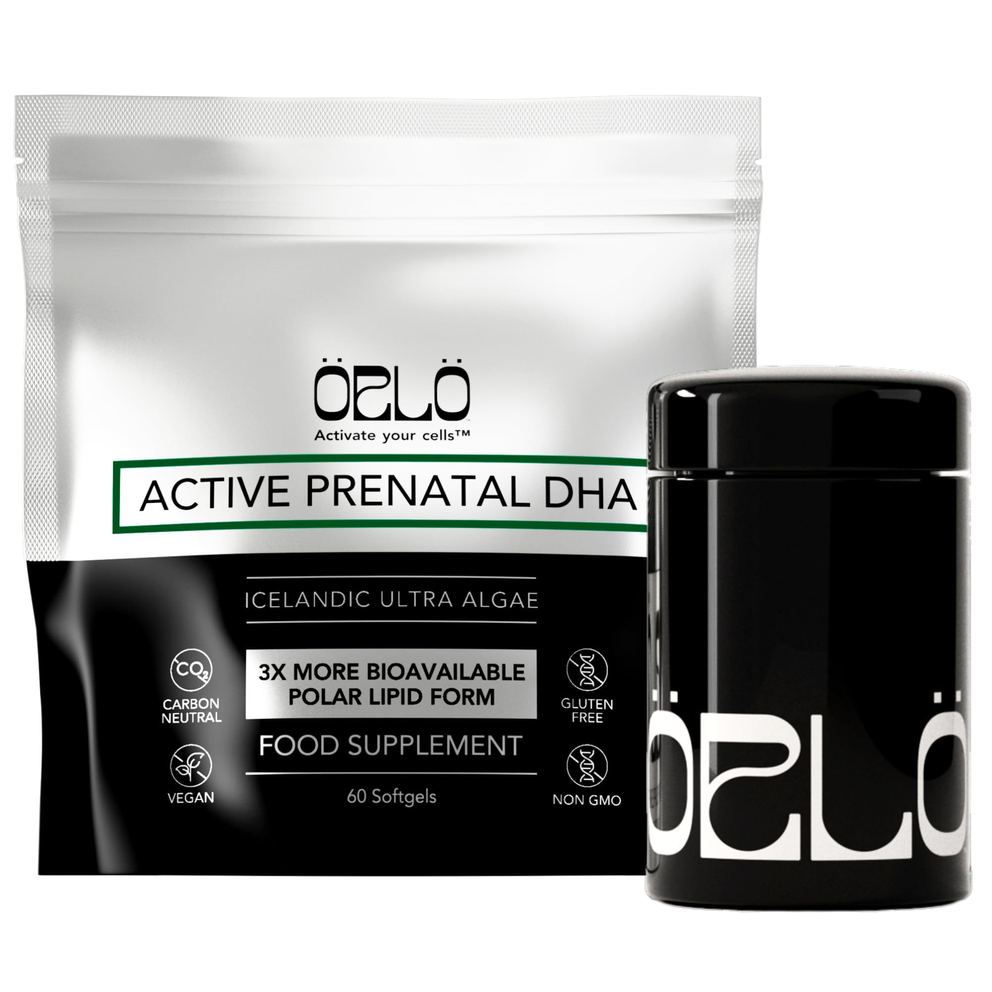 Orlo Prenatal DHA softgels close-up, easy swallow design for daily pregnancy support.