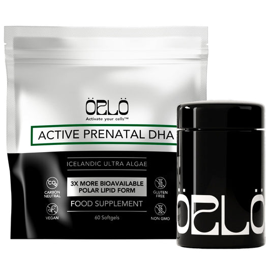 Orlo Prenatal DHA softgels close-up, easy swallow design for daily pregnancy support.