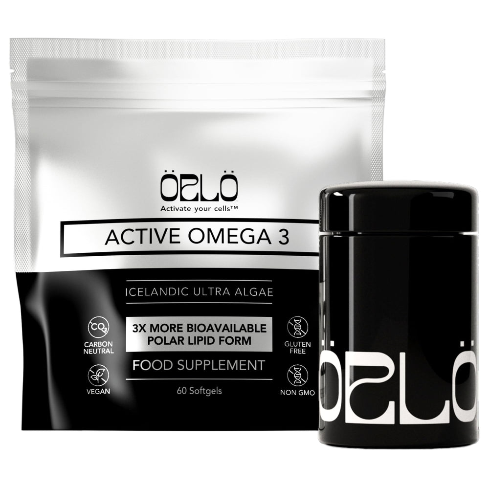 Orlo vegan omega3 algae oil bottle with a clear label for easy, no-fish-aftertaste daily use.