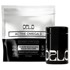 Orlo vegan omega3 algae oil bottle with a clear label for easy, no-fish-aftertaste daily use.