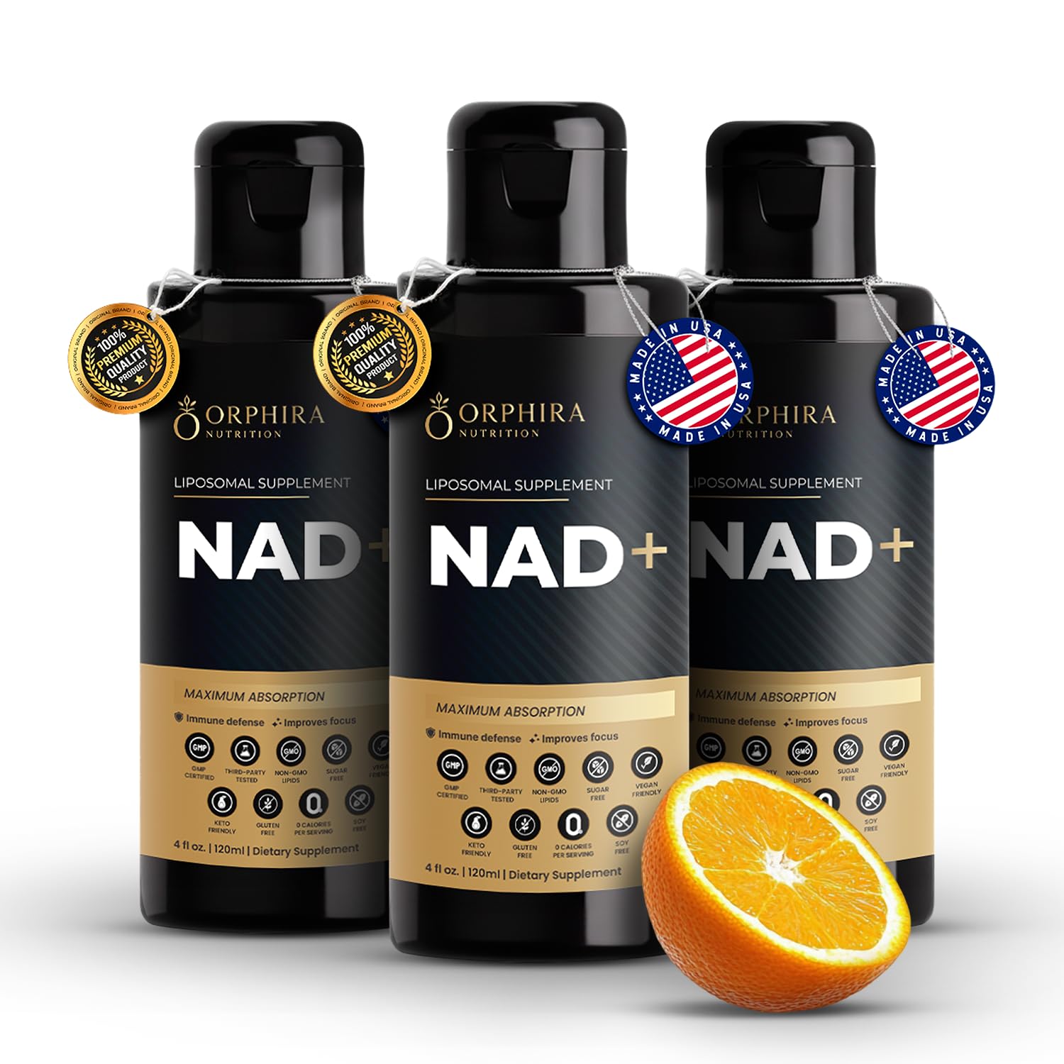 Orphira Liquid NAD+ bottle for easy daily supplementation.