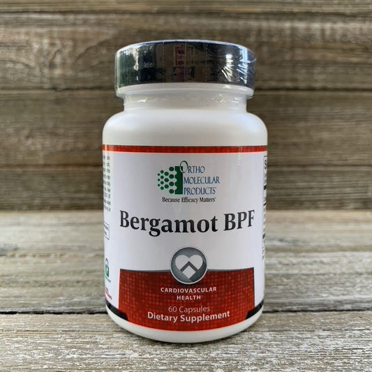 Ortho Bergamot BPF bottle with capsules for daily cardiovascular support.